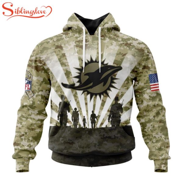 Custom Name And Number NFL Miami Dolphins Salute To Service Honor Veterans Hoodie