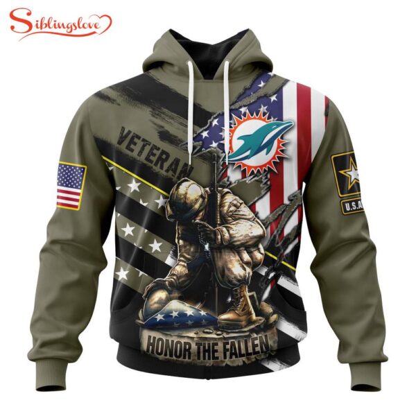 Custom Name And Number NFL Miami Dolphins Veterans Honor The Fallen 3D Hoodie Shirt