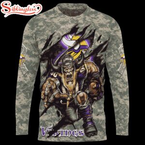 Custom Name And Number NFL Minnesota Vikings Camo Mascot All Over Print SweatShirt