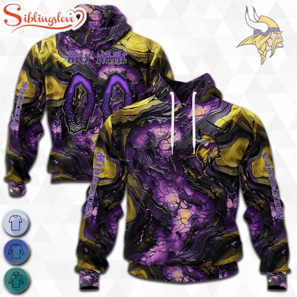 Custom Name And Number NFL Minnesota Vikings Lava Pattern 3D Hoodie Shirt