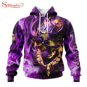 Custom Name And Number NFL Minnesota Vikings Skull Happy Halloween 3D Hoodie Shirt