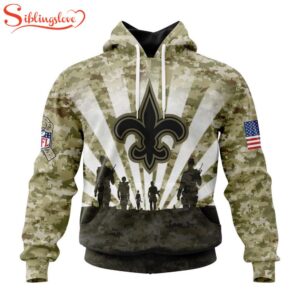 Custom Name And Number NFL New Orleans Saints Salute To Service Honor Veterans Hoodie