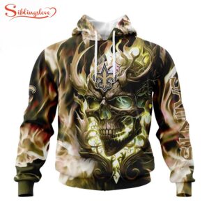 Custom Name And Number NFL New Orleans Saints Skull Happy Halloween 3D Hoodie Shirt