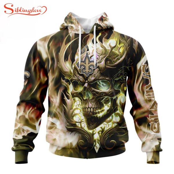 Custom Name And Number NFL New Orleans Saints Skull Happy Halloween 3D Hoodie Shirt