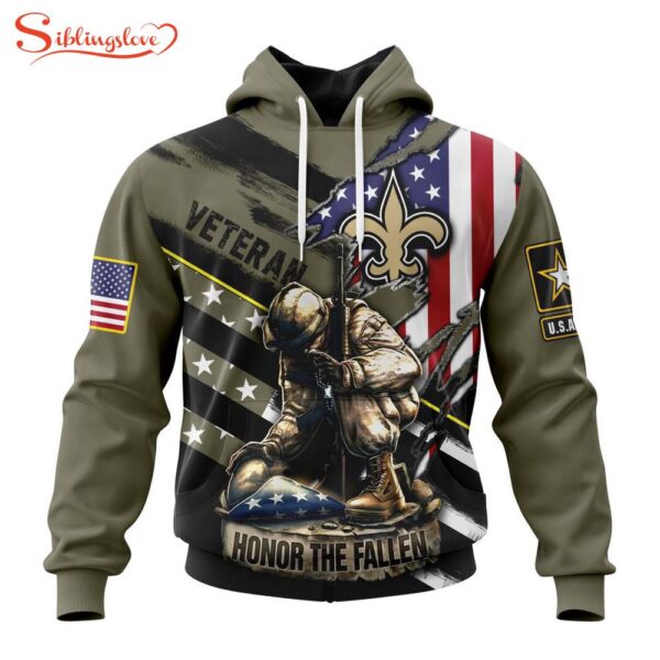 Custom Name And Number NFL New Orleans Saints Veterans Honor The Fallen 3D Hoodie Shirt