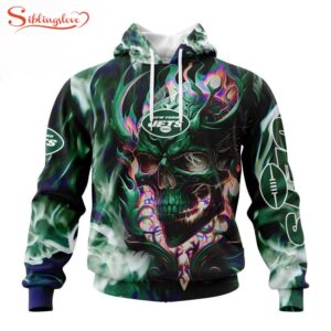 Custom Name And Number NFL New York Jets Skull Happy Halloween 3D Hoodie Shirt