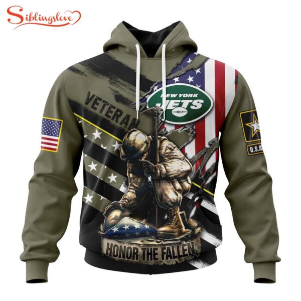 Custom Name And Number NFL New York Jets Veterans Honor The Fallen 3D Hoodie Shirt