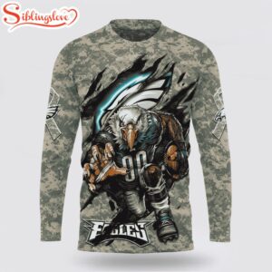 Custom Name And Number NFL Philadelphia Eagles Camo Mascot All Over Print SweatShirt