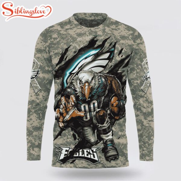 Custom Name And Number NFL  Philadelphia Eagles Camo Mascot 3D Sweatshirt Gift For Fans