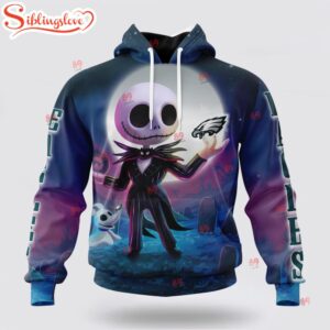 Custom Name And Number NFL Philadelphia Eagles Football Jack Skellington 3D Hoodie Shirt