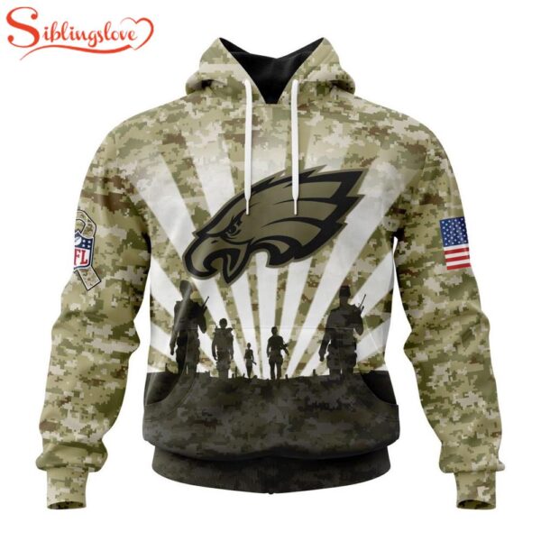 Custom Name And Number NFL Philadelphia Eagles Salute To Service Honor Veterans Hoodie