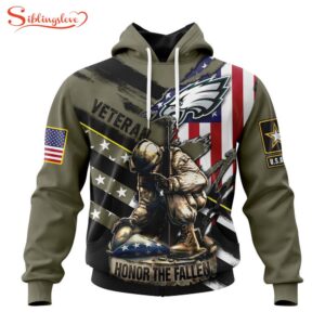 Custom Name And Number NFL Philadelphia Eagles Veterans Honor The Fallen 3D Hoodie Shirt