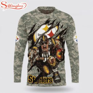 Custom Name And Number NFL Pittsburgh Steelers Camo Mascot All Over Print SweatShirt