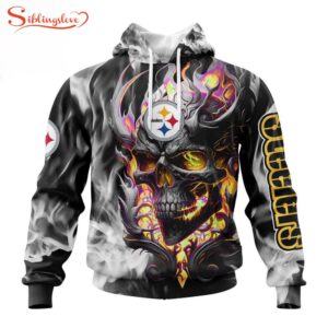 Custom Name And Number NFL Pittsburgh Steelers Skull Happy Halloween 3D Hoodie Shirt