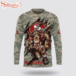 Custom Name And Number NFL San Francisco 49ers Camo Mascot All Over Print SweatShirt