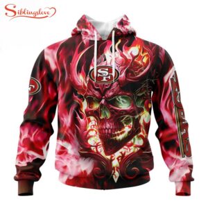 Custom Name And Number NFL San Francisco 49ers Skull Happy Halloween 3D Hoodie Shirt