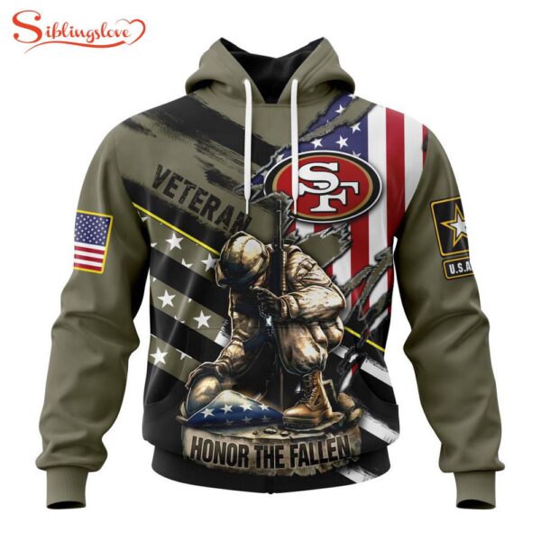 Custom Name And Number NFL San Francisco 49ers Veterans Honor The Fallen 3D Hoodie Shirt