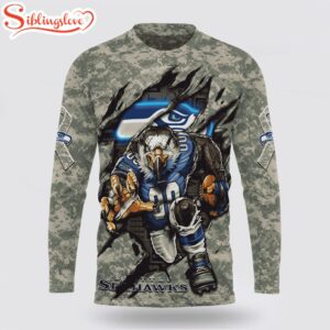 Custom Name And Number NFL Seattle Seahawks Camo Mascot All Over Print SweatShirt