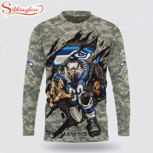 Custom Name And Number NFL Seattle Seahawks Camo Mascot 3D Sweatshirt Gift For Fans