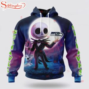 Custom Name And Number NFL Seattle Seahawks Football Jack Skellington 3D Hoodie Shirt