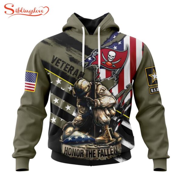 Custom Name And Number NFL Tampa Bay Buccaneers Veterans Honor The Fallen 3D Hoodie Shirt