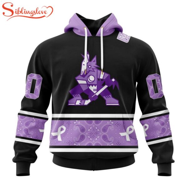 Custom Name And Number NHL Arizona Coyotes Hockey Fight Cancer 3D Hoodie Shirt