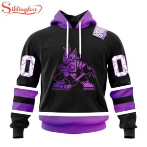 Custom Name And Number NHL Arizona Coyotes Special Black Hockey Fights Cancer 3D Hoodie Shirt