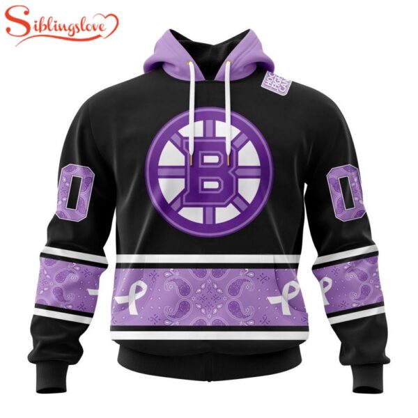 Custom Name And Number NHL Boston Bruins Hockey Fight Cancer 3D Hoodie Shirt