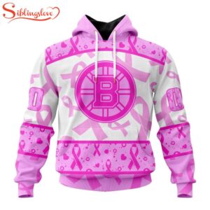 Custom Name And Number NHL Boston Bruins Pink October Breast Cancer Awareness 3D Hoodie