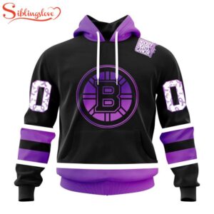 Custom Name And Number NHL Boston Bruins Special Black Hockey Fights Cancer 3D Hoodie Shirt