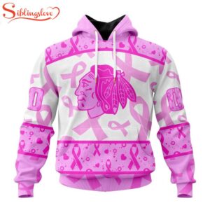 Custom Name And Number NHL Chicago Blackhawks Pink October Breast Cancer Awareness 3D Hoodie