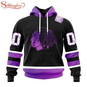 Custom Name And Number NHL Chicago Blackhawks Special Black Hockey Fights Cancer 3D Hoodie Shirt