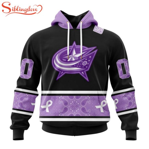 Custom Name And Number NHL Columbus Blue Jackets Hockey Fight Cancer 3D Hoodie Shirt