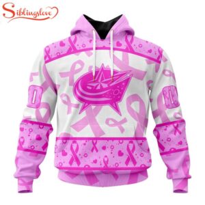 Custom Name And Number NHL Columbus Blue Jackets Pink October Breast Cancer Awareness 3D Hoodie