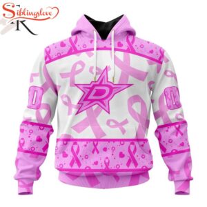 Custom Name And Number NHL Dallas Stars Pink October Breast Cancer Awareness 3D Hoodie