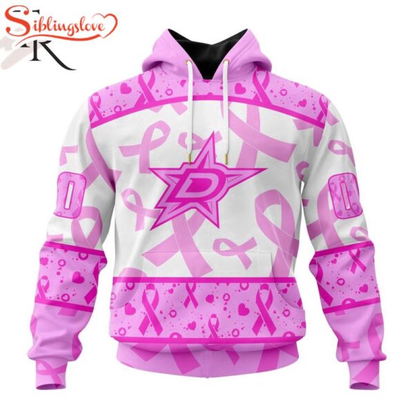 Custom Name And Number NHL Dallas Stars Pink October Breast Cancer Awareness 3D Hoodie