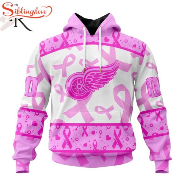 Custom Name And Number NHL Detroit Red Wings Pink October Breast Cancer Awareness 3D Hoodie