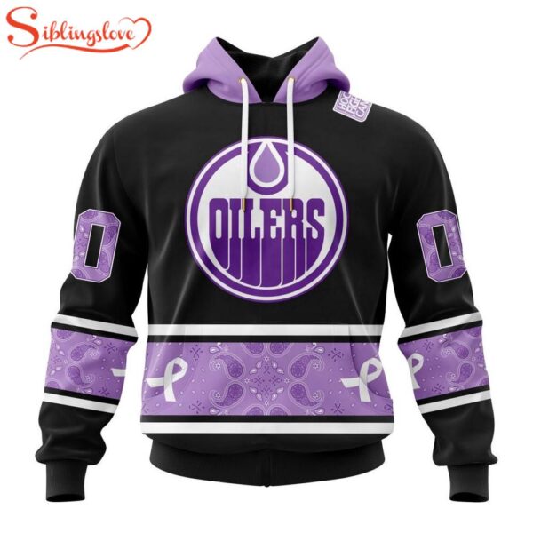 Custom Name And Number NHL Edmonton Oilers Hockey Fight Cancer 3D Hoodie Shirt