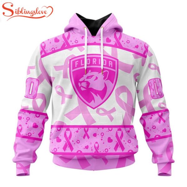 Custom Name And Number NHL Florida Panthers Pink October Breast Cancer Awareness 3D Hoodie