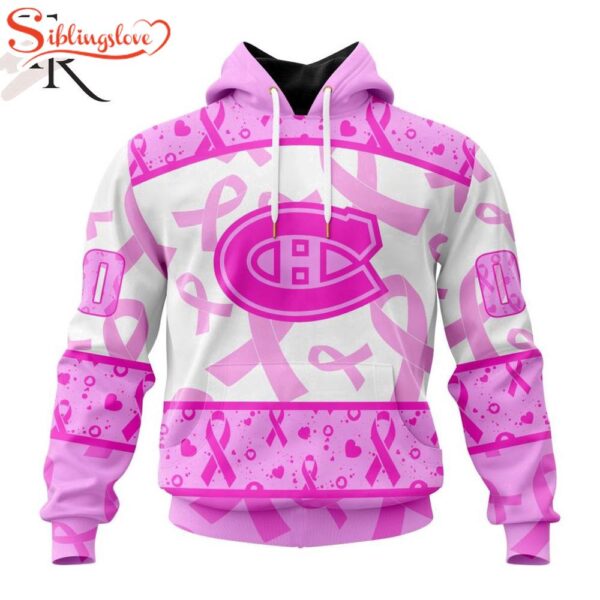 Custom Name And Number NHL Montreal Canadiens Pink October Breast Cancer Awareness 3D Hoodie