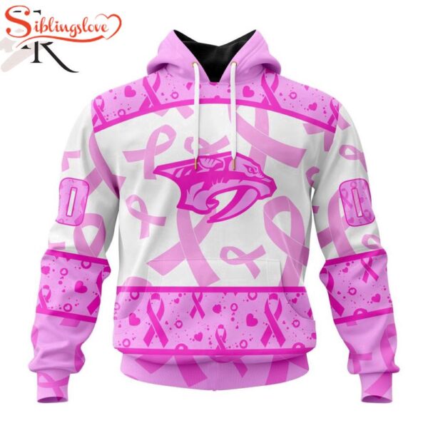 Custom Name And Number NHL Nashville Predators Pink October Breast Cancer Awareness 3D Hoodie