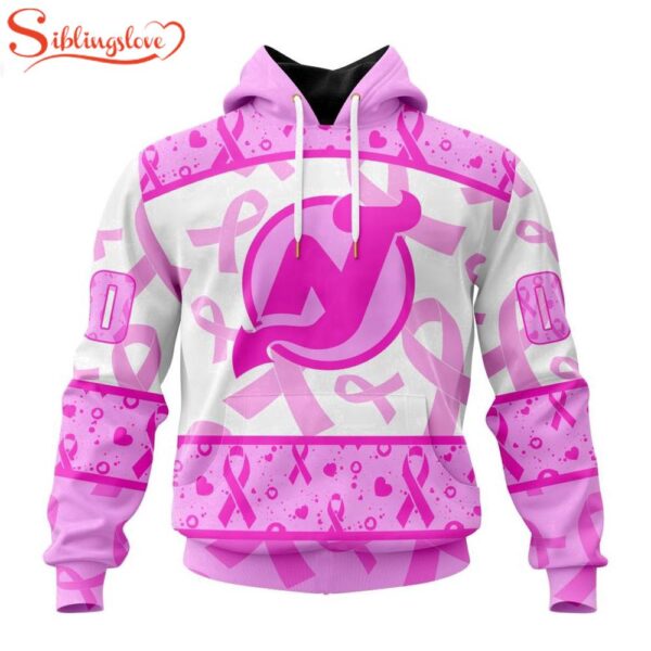 Custom Name And Number NHL New Jersey Devils Pink October Breast Cancer Awareness 3D Hoodie