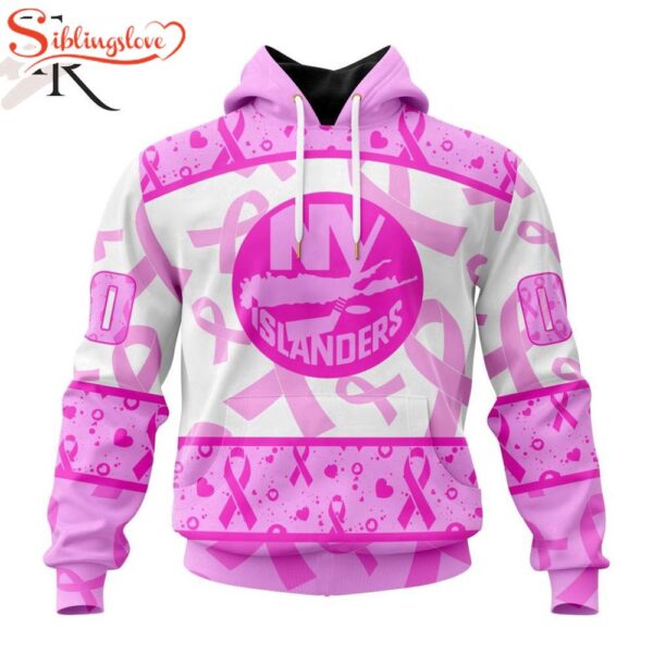 Custom Name And Number NHL New York Islanders Pink October Breast Cancer Awareness 3D Hoodie