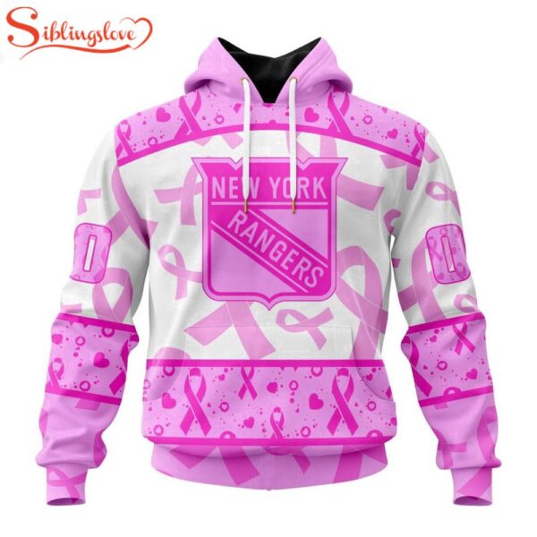 Custom Name And Number NHL New York Rangers Pink October Breast Cancer Awareness 3D Hoodie