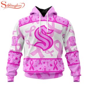 Custom Name And Number NHL Seattle Kraken Pink October Breast Cancer Awareness 3D Hoodie