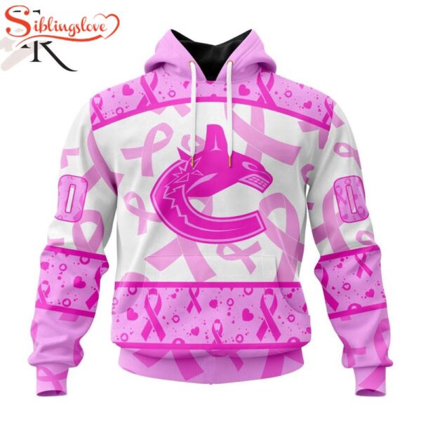 Custom Name And Number NHL Vancouver Canucks Pink October Breast Cancer Awareness 3D Hoodie