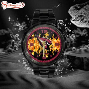 Custom Name Arizona Cardinals NFL 3D Men Black Stainless Steel Watch Gift For Fans