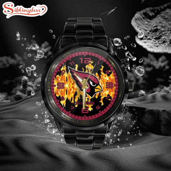 Custom Name Arizona Cardinals NFL 3D Men  Black Stainless Steel Watch Gift For Fans