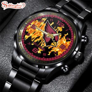 Custom Name Arizona Cardinals NFL 3D Men Black Stainless Steel Watch Gift For Fans