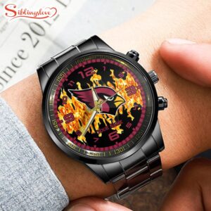 Custom Name Arizona Cardinals NFL 3D Men Black Stainless Steel Watch Gift For Fans